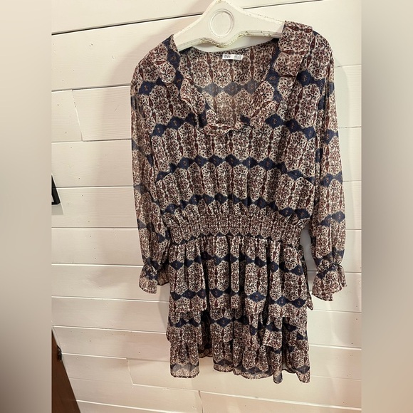 💙 DEX – Navy, Cream & Burgundy Print Dress – Size 2X - Picture 7 of 11